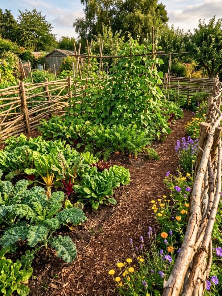 rustic branch fence for woodland garden