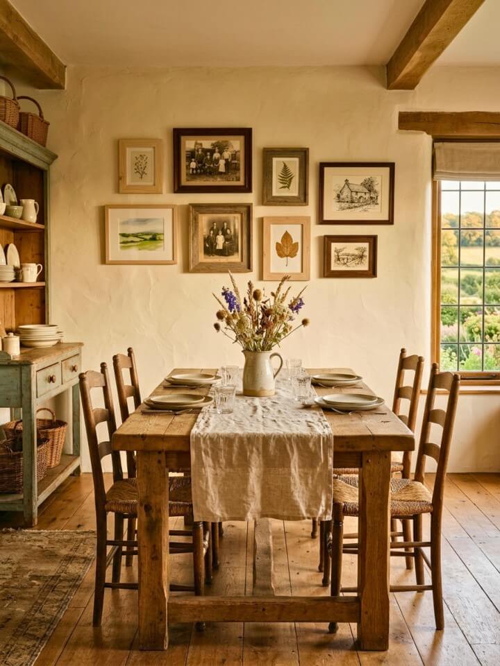 rustic gallery wall with wood frames