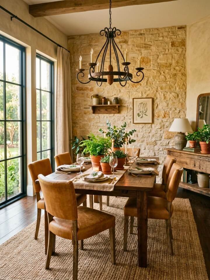rustic stone or brick accent wall for timeless charm