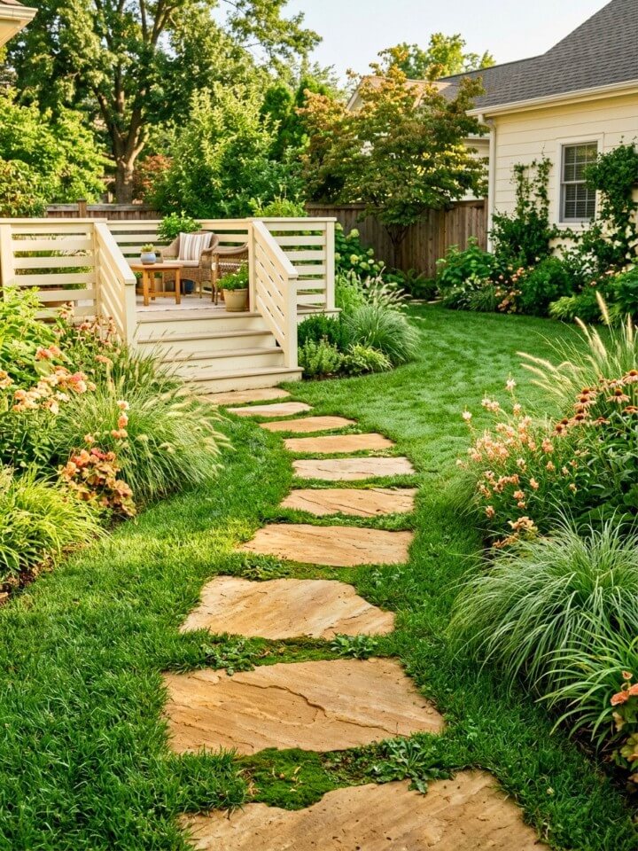 sandstone step path in rustic garden trails
