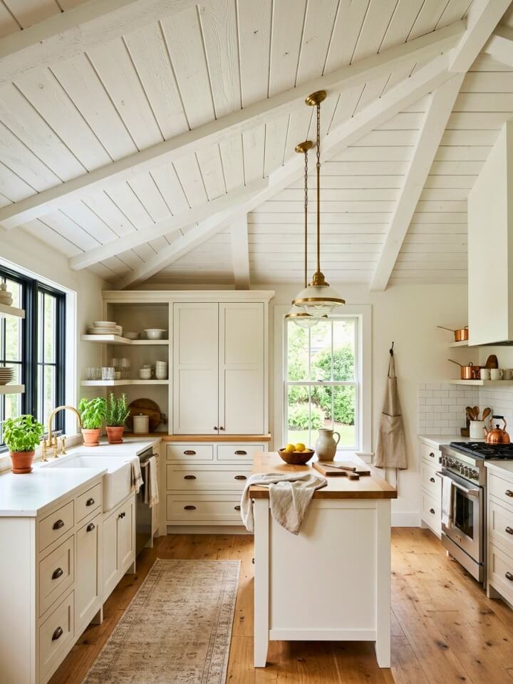 shiplap ceiling in a charming cape cod kitchen