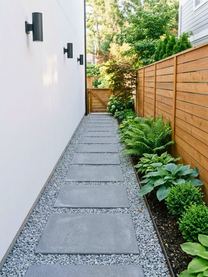 side yard walkway ideas in a neat outdoor passage