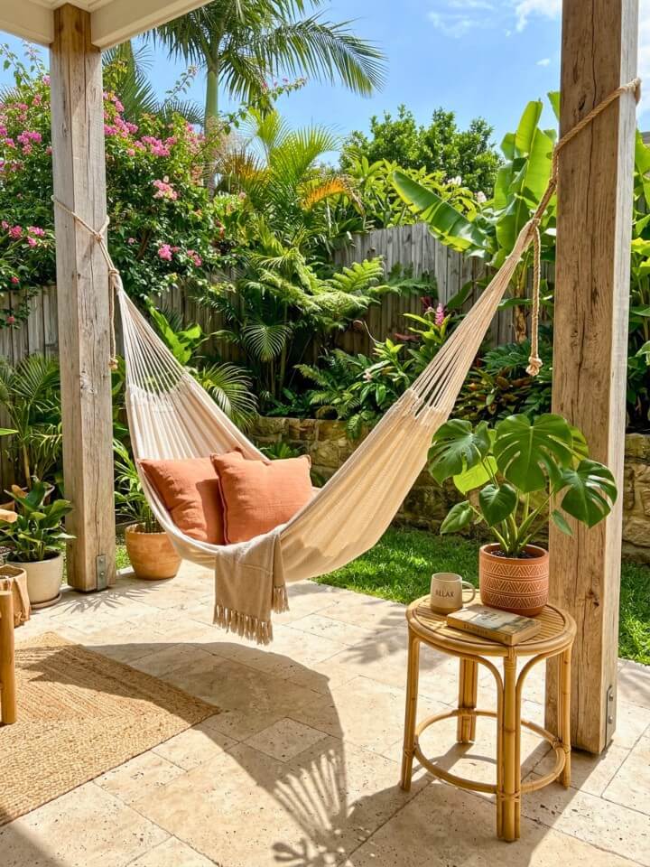 simple hammock spot for a backyard patio on a budget