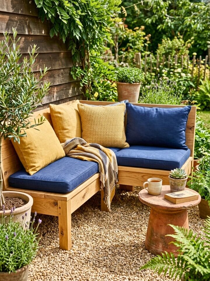 simple outdoor cushion bench for comfortable patio seating
