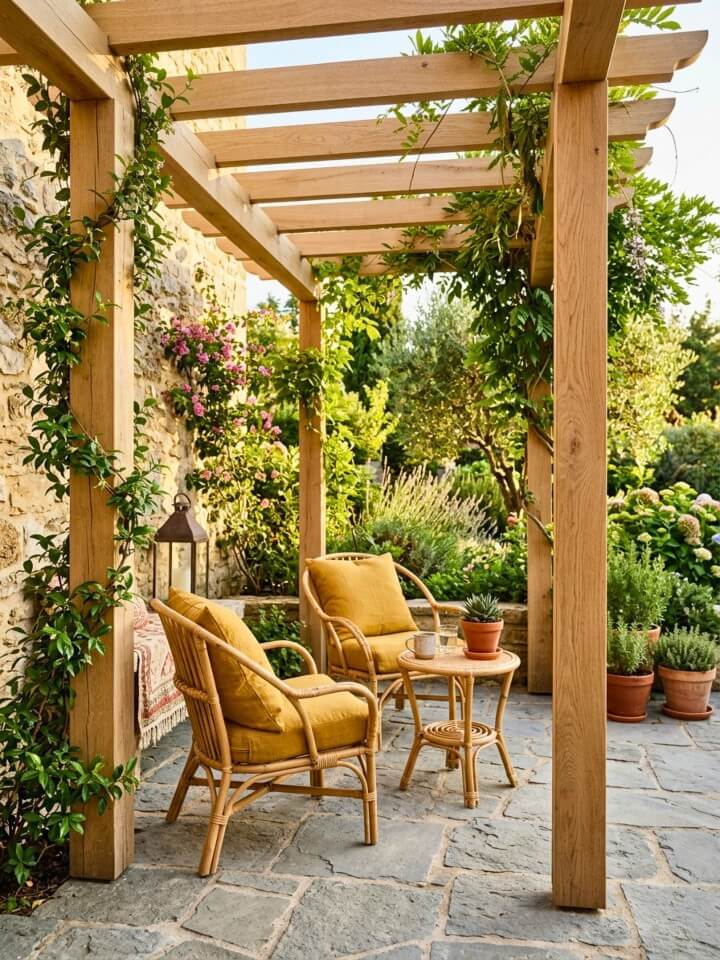 simple wooden pergola frame for a backyard patio on a budget