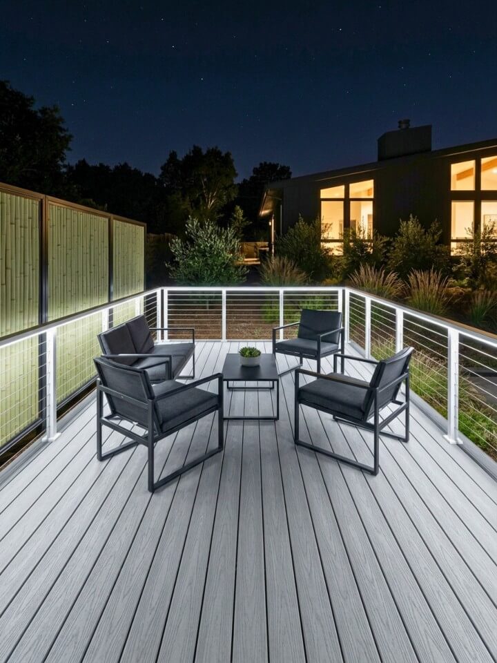 sleek led strips under railings