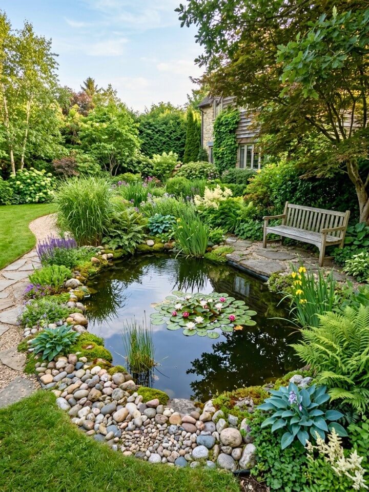 small backyard pond with a peaceful garden feature