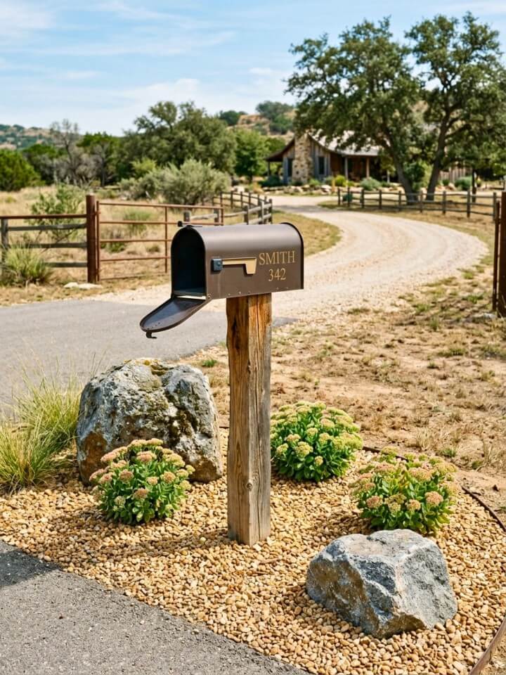 small boulder mailbox landscaping accent