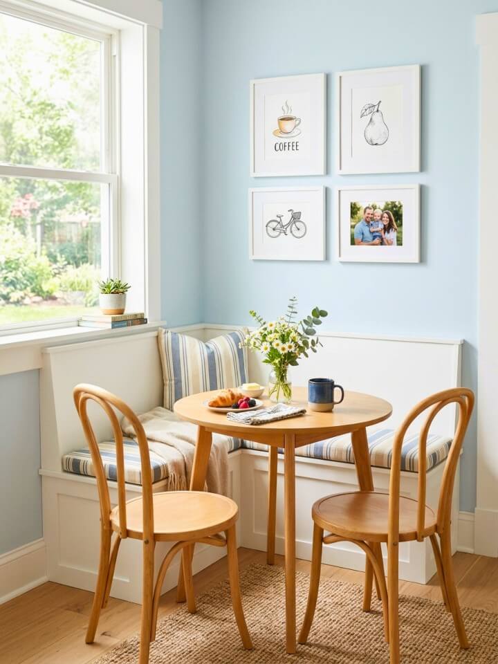 small breakfast nook gallery wall
