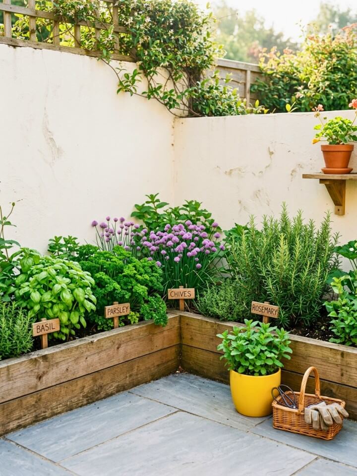 small corner herb garden near the kitchen