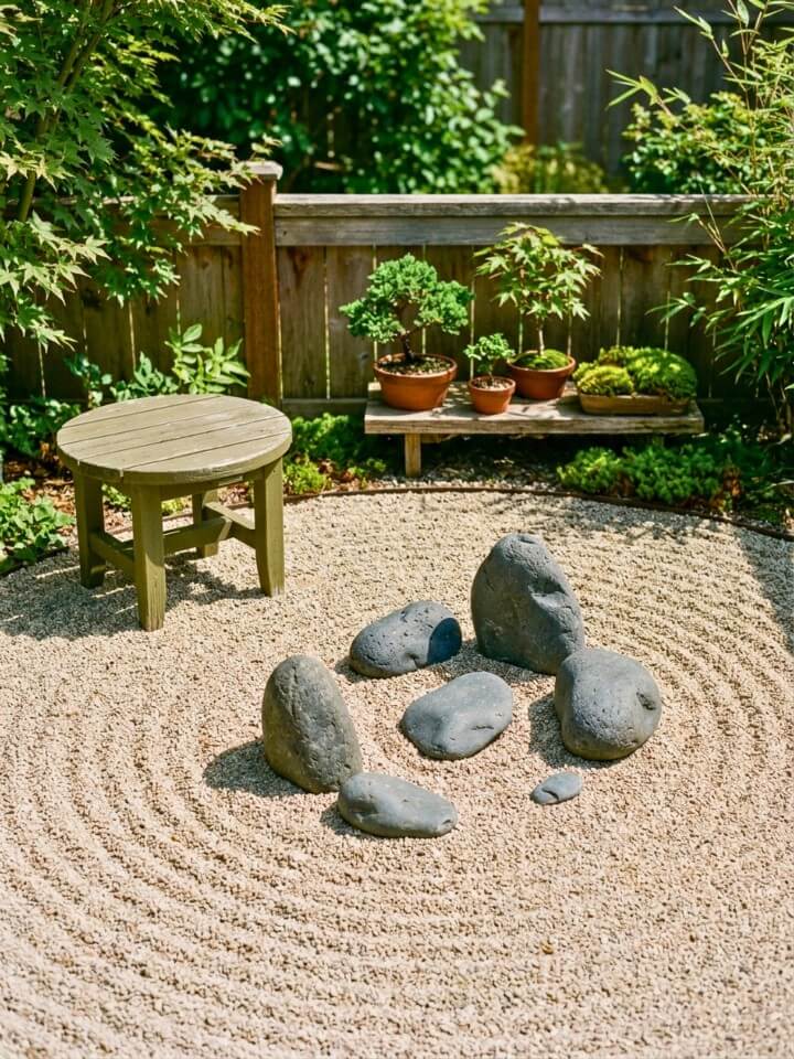 small gravel zen garden for peaceful patios