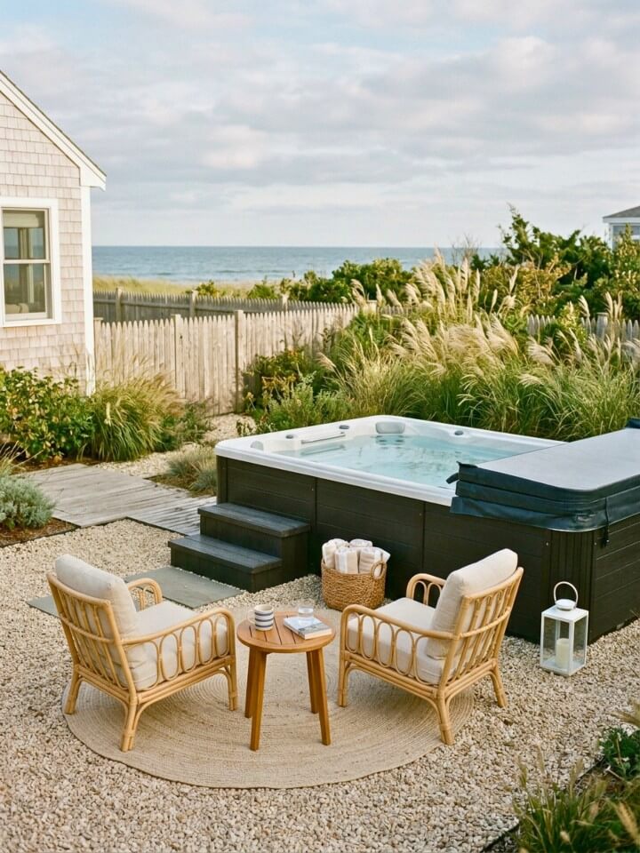 small lounge area beside the spa