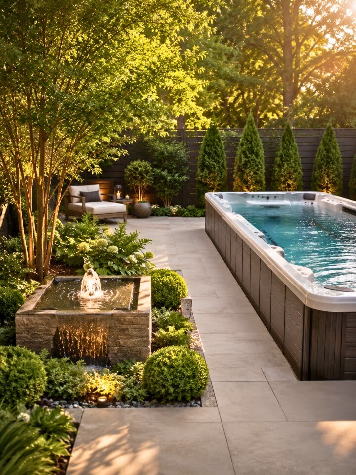 small water feature near the spa