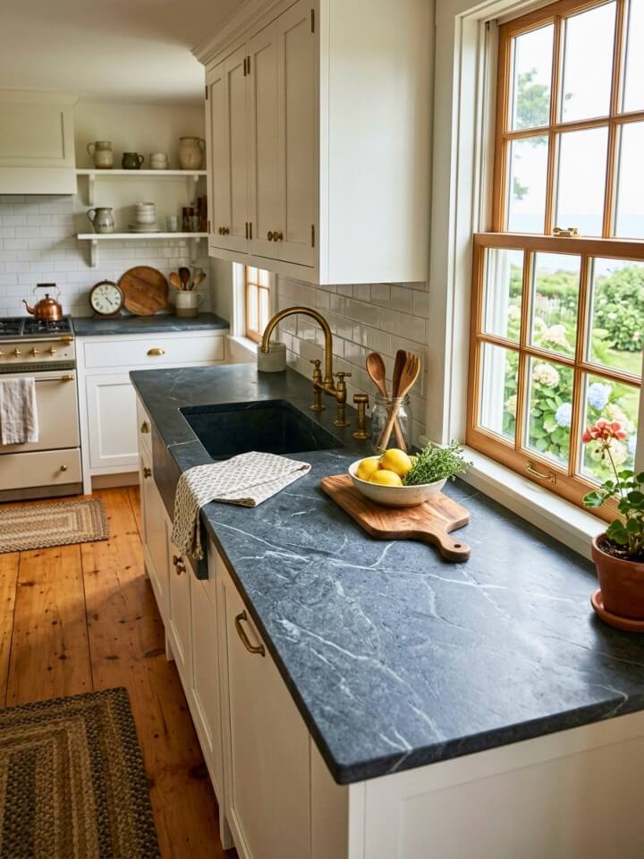 soapstone countertops in a historic cape cod kitchen
