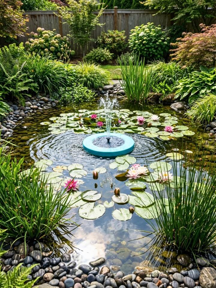 solar powered floating fountain in small ponds