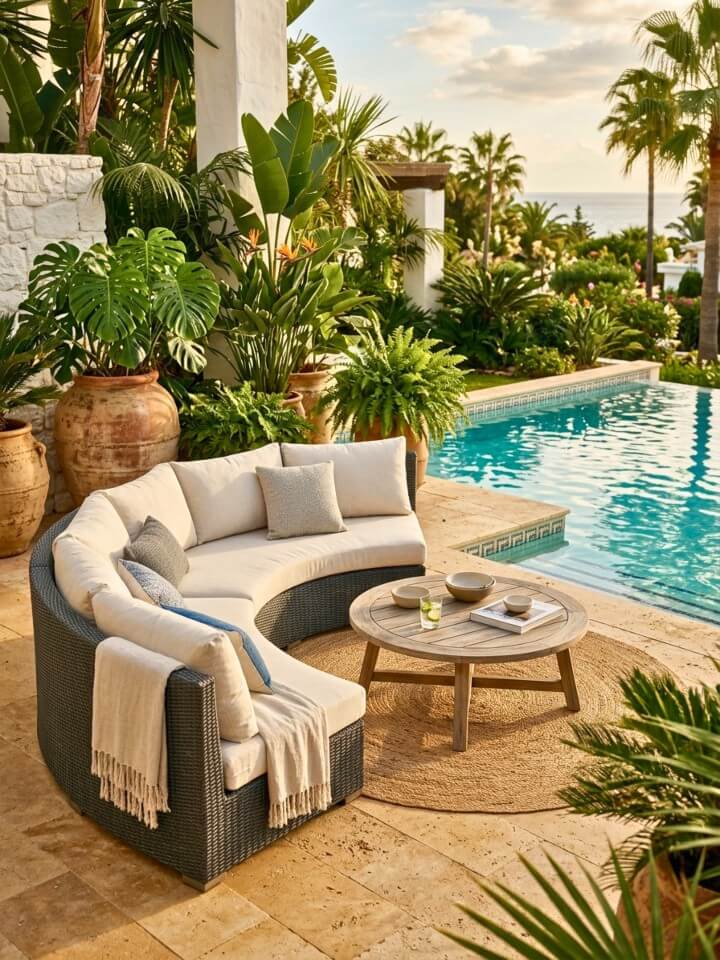 spacious curved sectional sofas as pool furniture