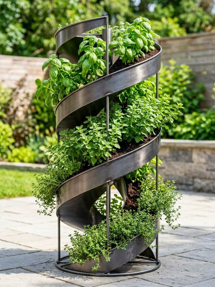 spiral metal tower herb garden