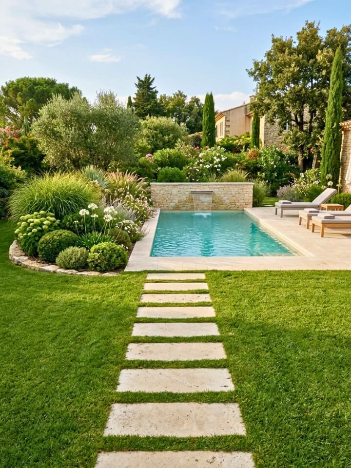 stepping stone path leading to the pool