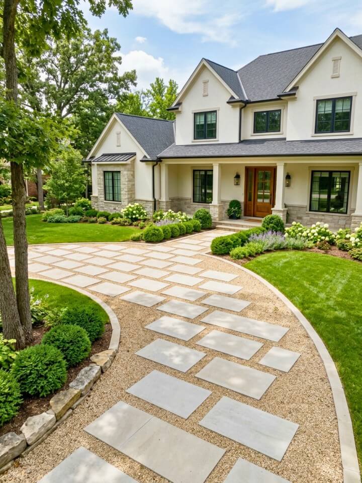 stepping stone path with gravel fill