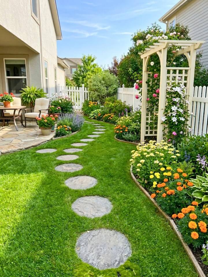 stepping stone trail through lush lawns