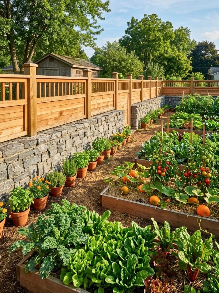 stone and timber garden border