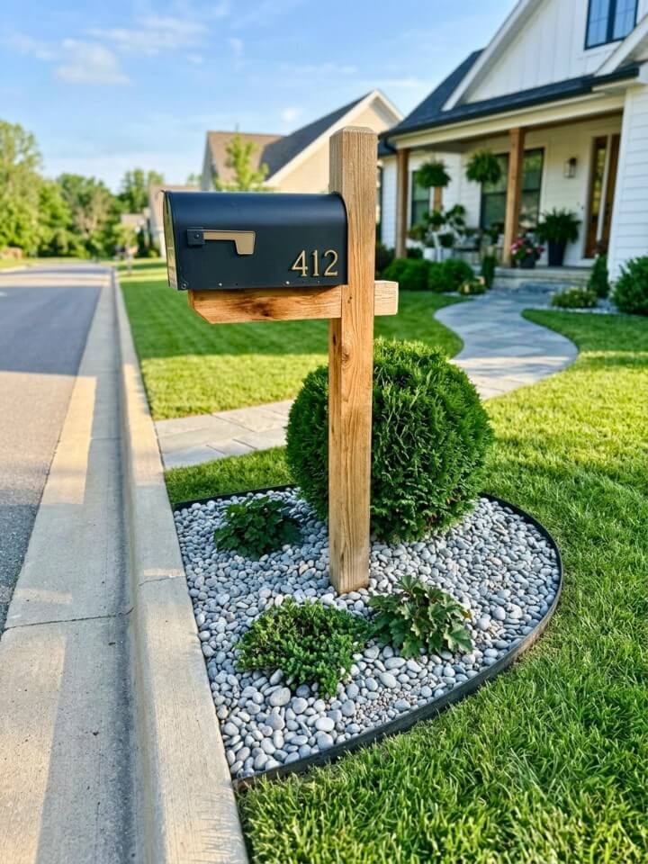 stone mulch mailbox landscaping