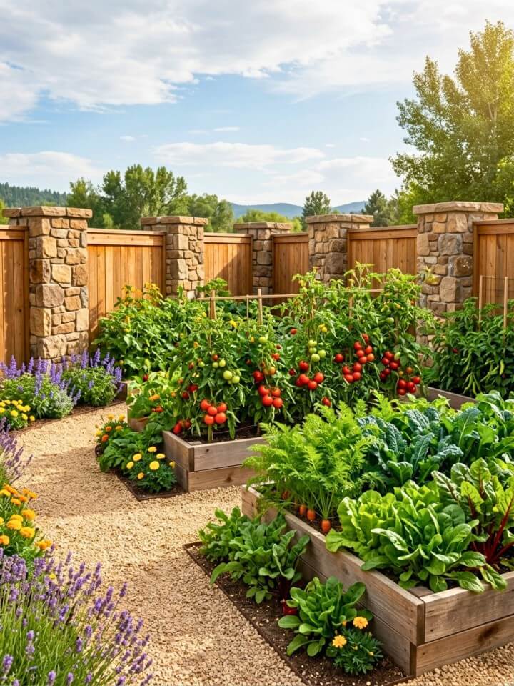 stone pillars with wooden panels fence
