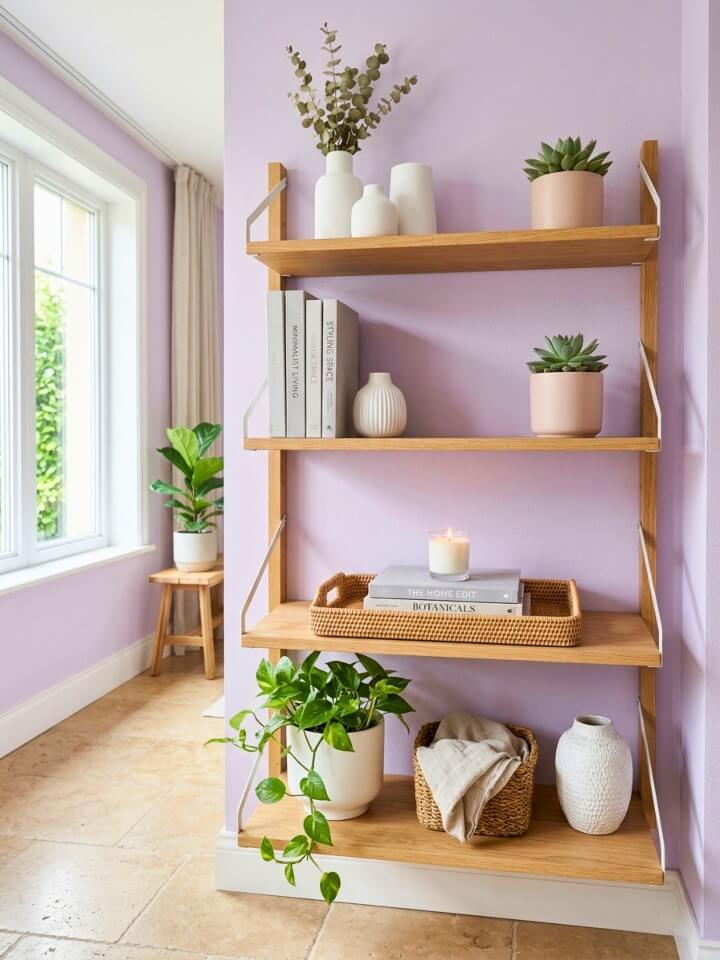 style open shelves with clean spring home décor layers