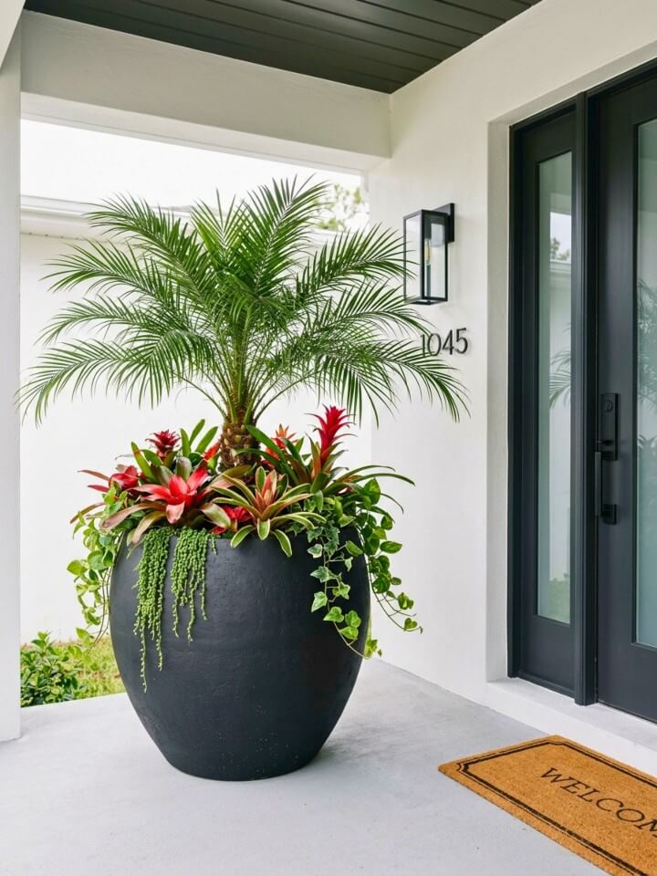 stylish entryway with a statement planter