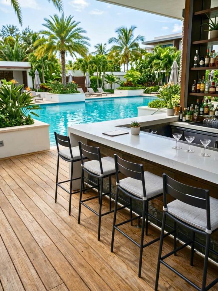 stylish poolside bar stools for entertaining