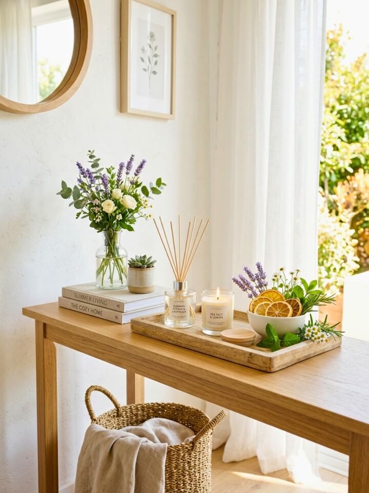 summer scent styling with candles and diffusers