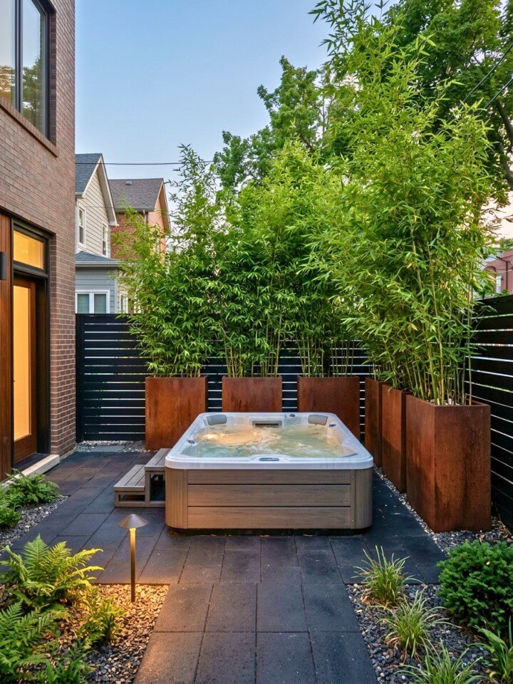 tall planters for swim spa privacy