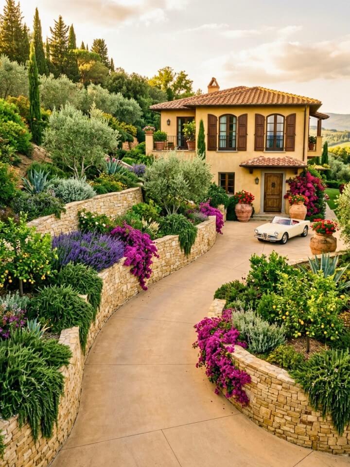 tiered retaining wall gardens for sloped landscapes