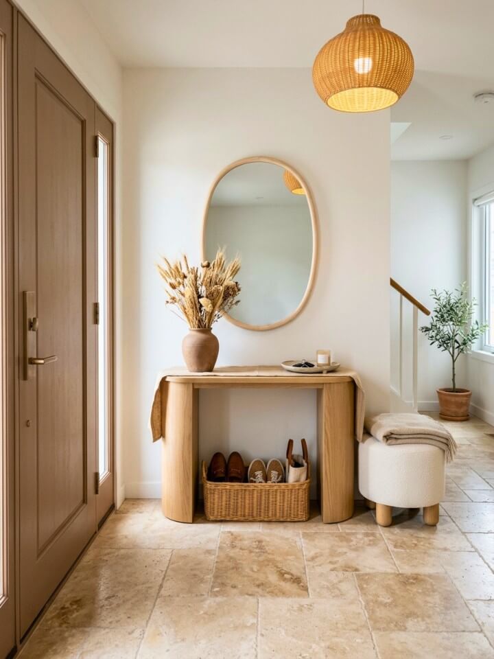 travertine tiles for a natural and timeless foyer