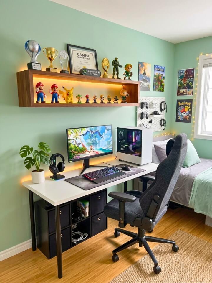 trophy shelves to highlight gaming achievements