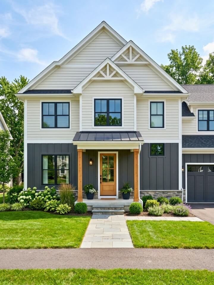 two tone board and batten exterior design