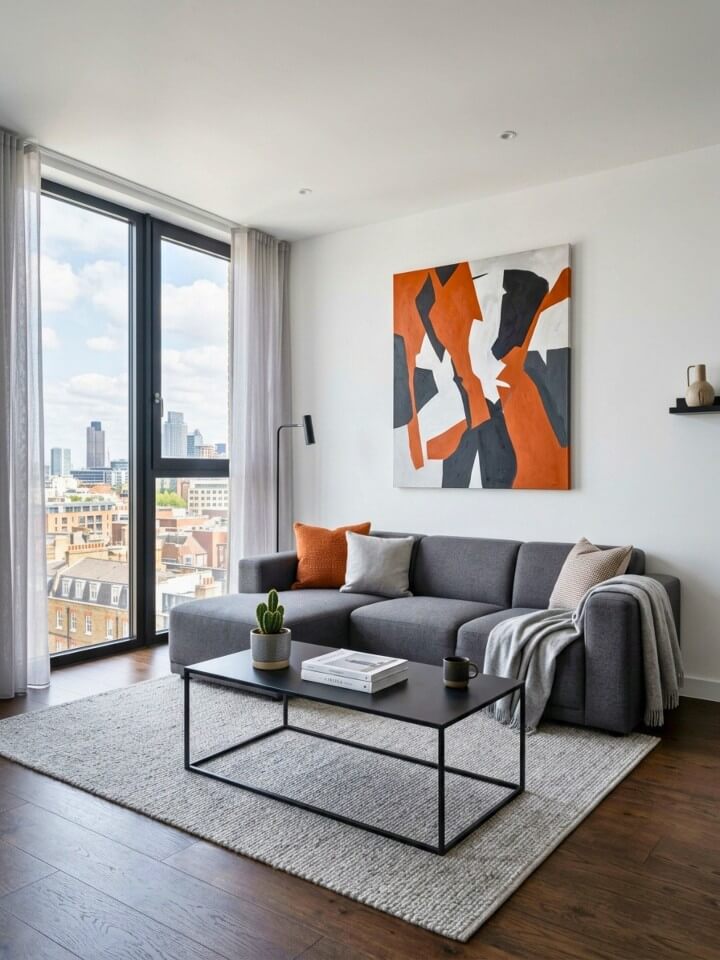 urban chic minimalism with dark flooring