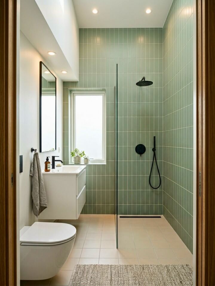 vertical tile small bathroom shower idea