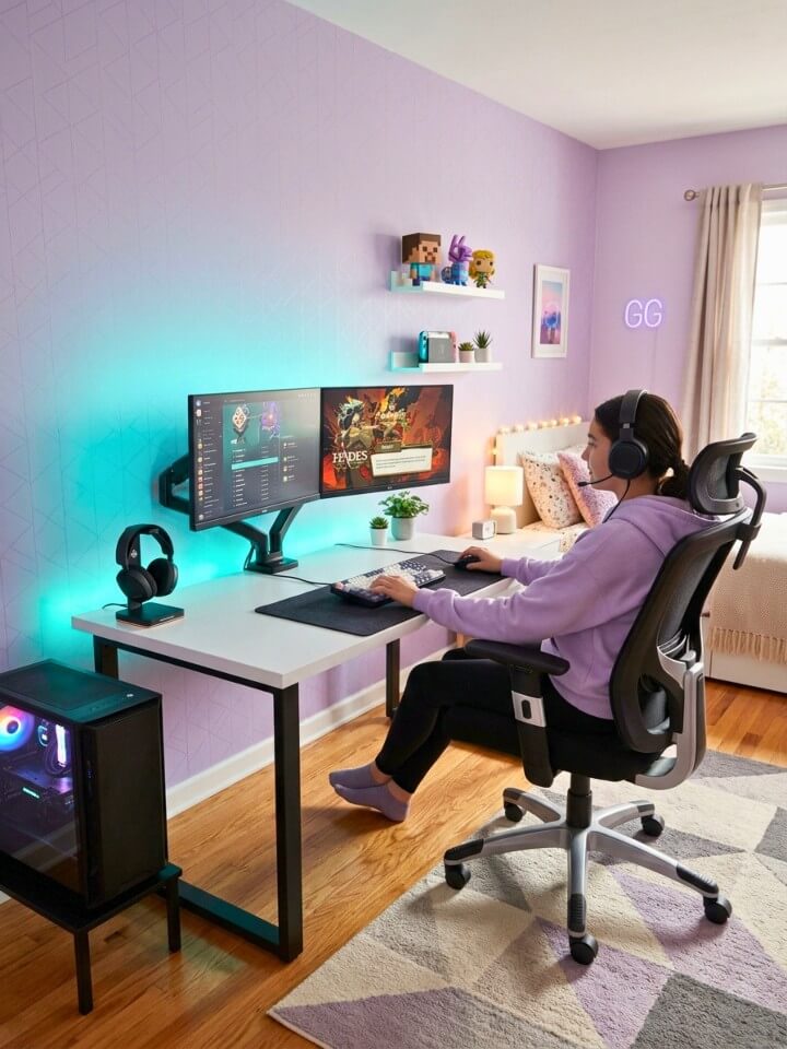 wall mounted monitor setup for a sleek gaming space