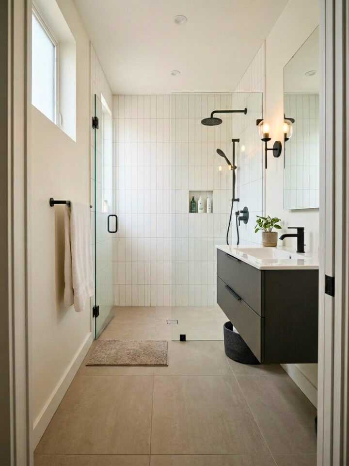 wall mounted vanity near the shower
