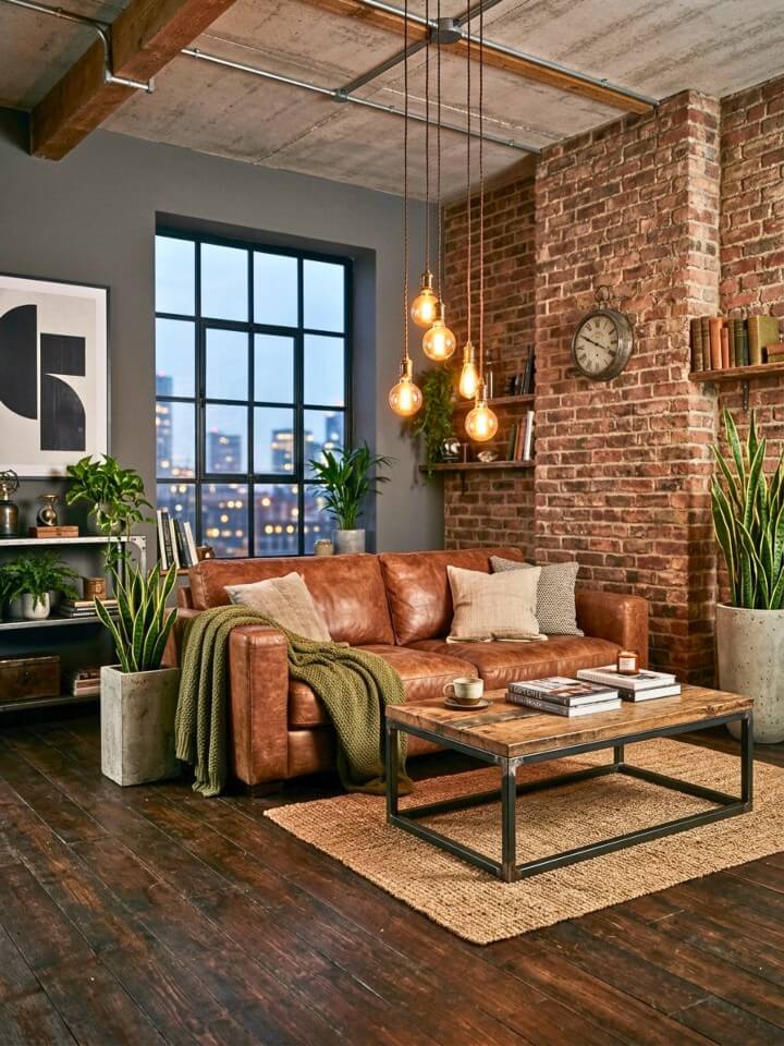 warm industrial loft style with deep flooring