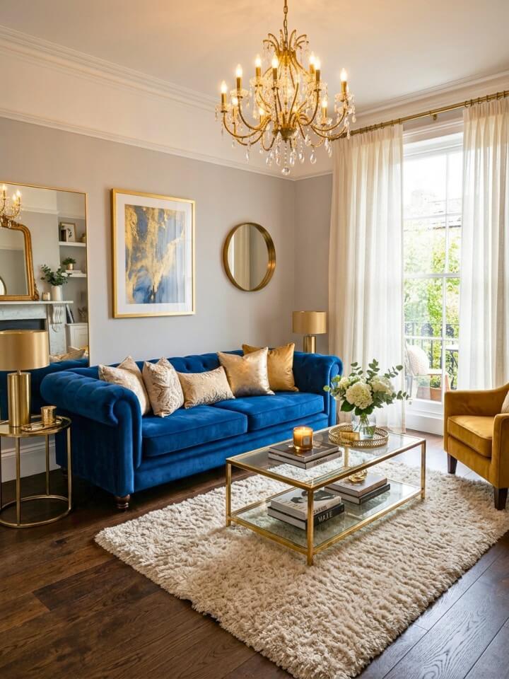 warm metallic accents with dark flooring