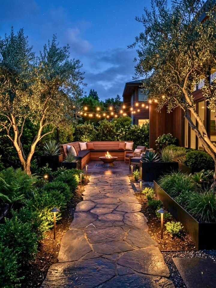 warm outdoor lighting across an evening landscape