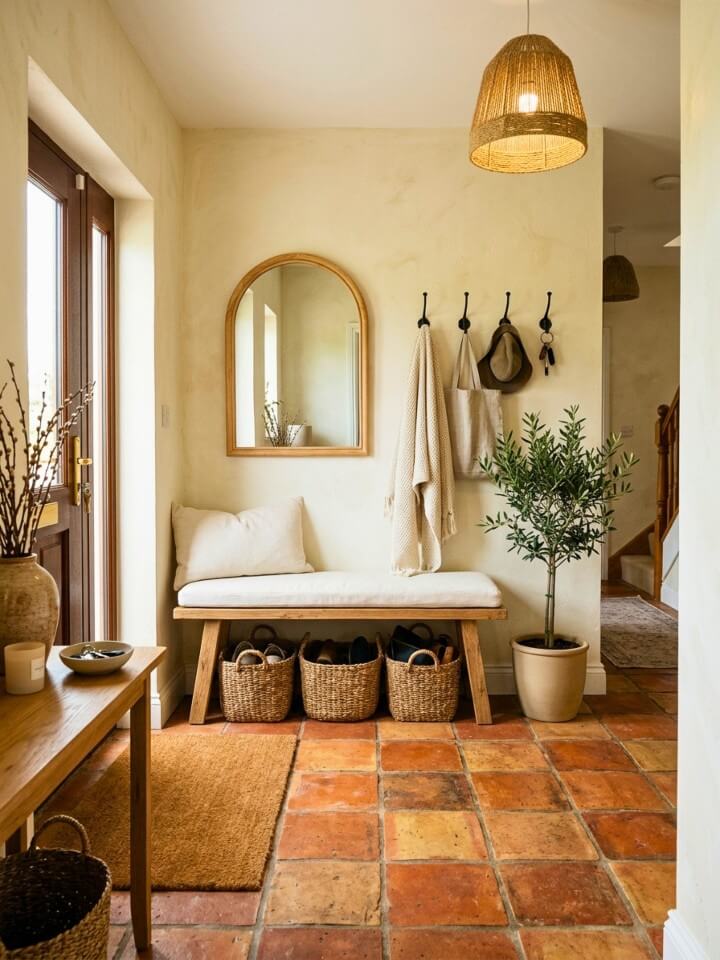 warm terracotta flooring ideas for a cozy foyer