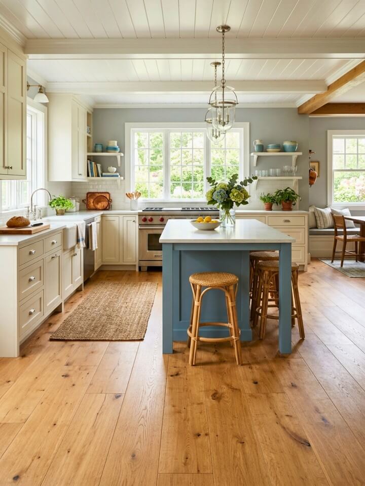 wide plank flooring with classic cape cod warmth