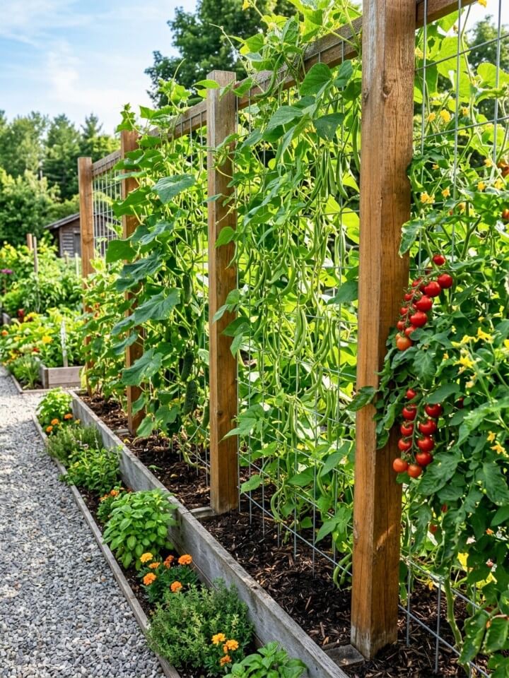 wire trellis fence for climbing crops