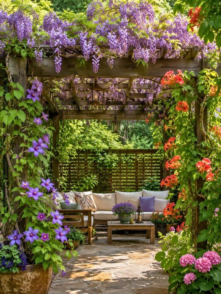 wisteria pergola for patio privacy