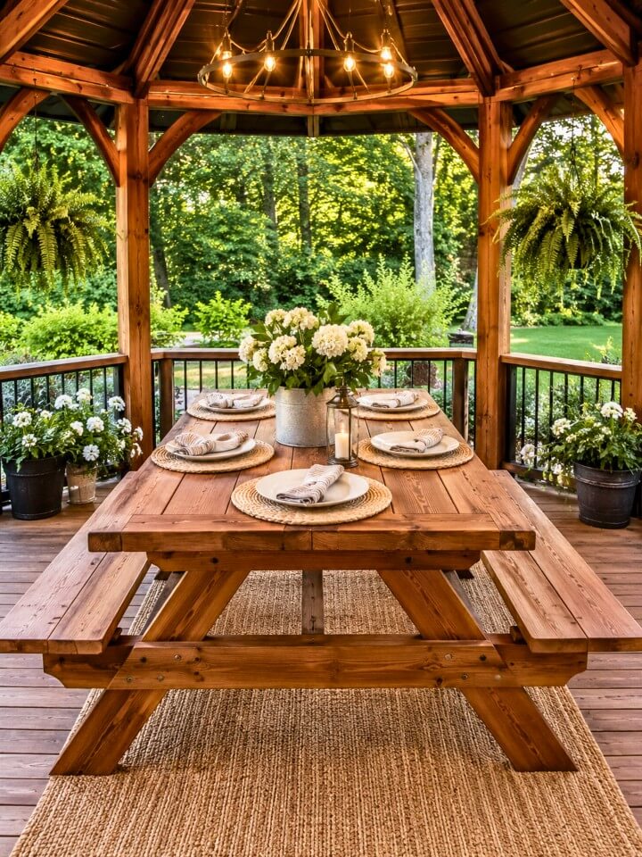 wooden picnic table t for pavilion dining space