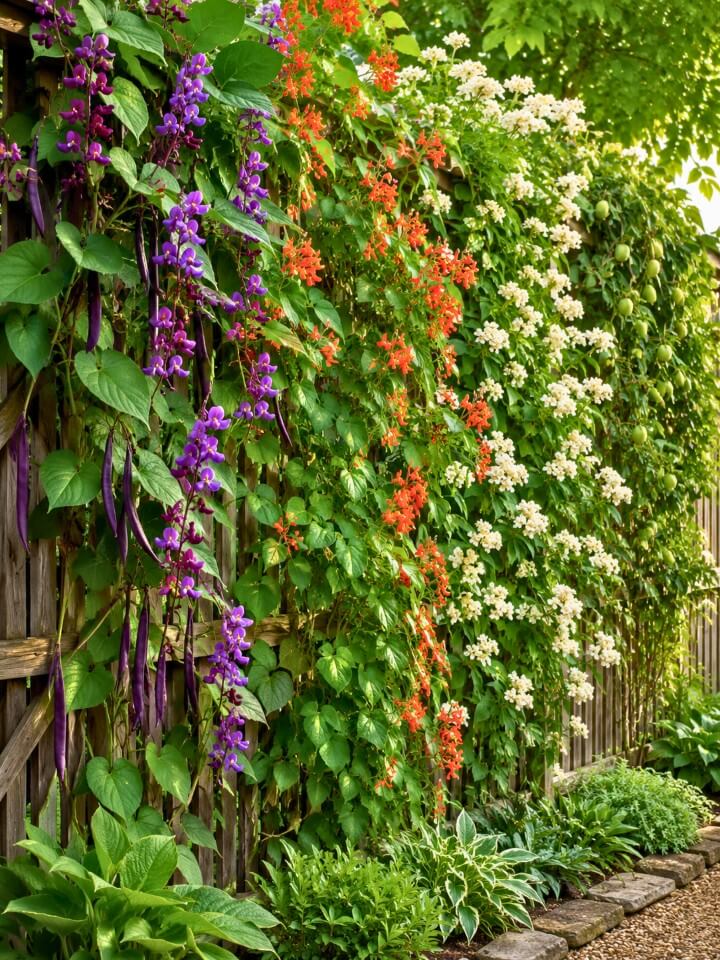 wooden trellis with climbing vines