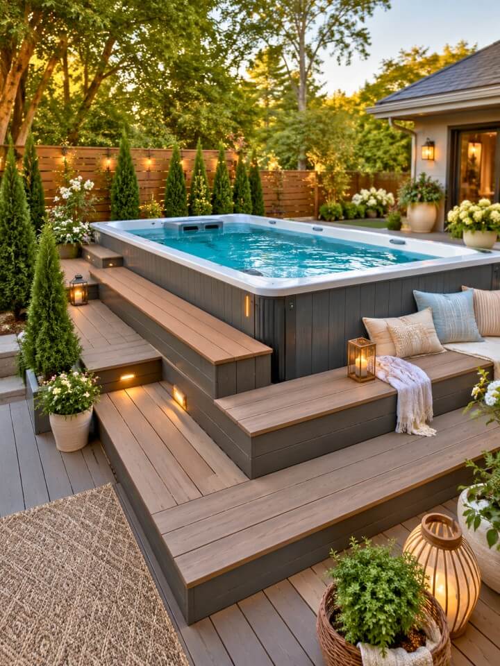 wraparound platform for above ground spa